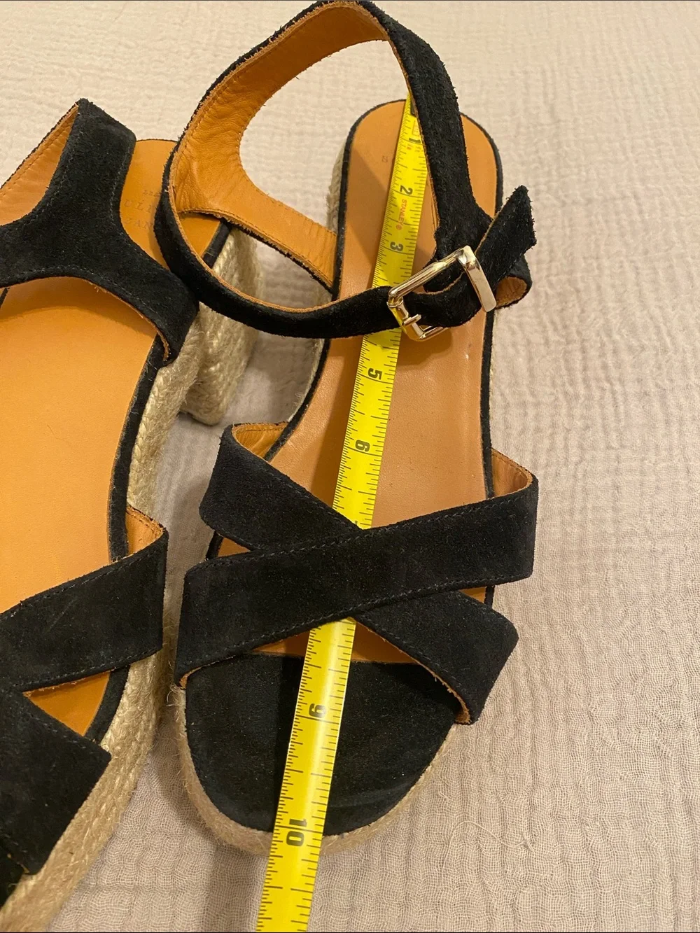 Sezane Black Suede Espadrille Platform Sandals - Women. Size 41
